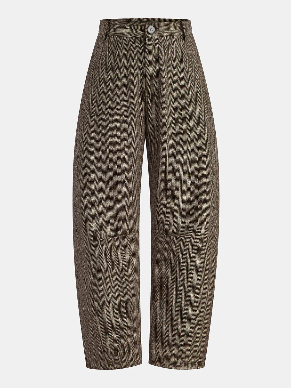 Mid-Waist Herringbone Curved-Leg Pants | Commense