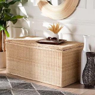 Caden Braided Natural Rattan Chest with Lift-top Lid - Coastal Boho Style Storage Bench for Bedro... | Bed Bath & Beyond