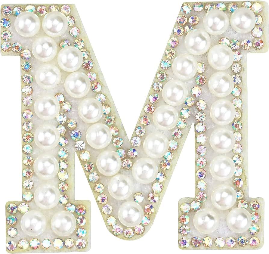 Sparkly Rhinestones and Elegant Pearls Iron On Patches for Clothing, A-Z Sew On Decorative Letter... | Amazon (US)