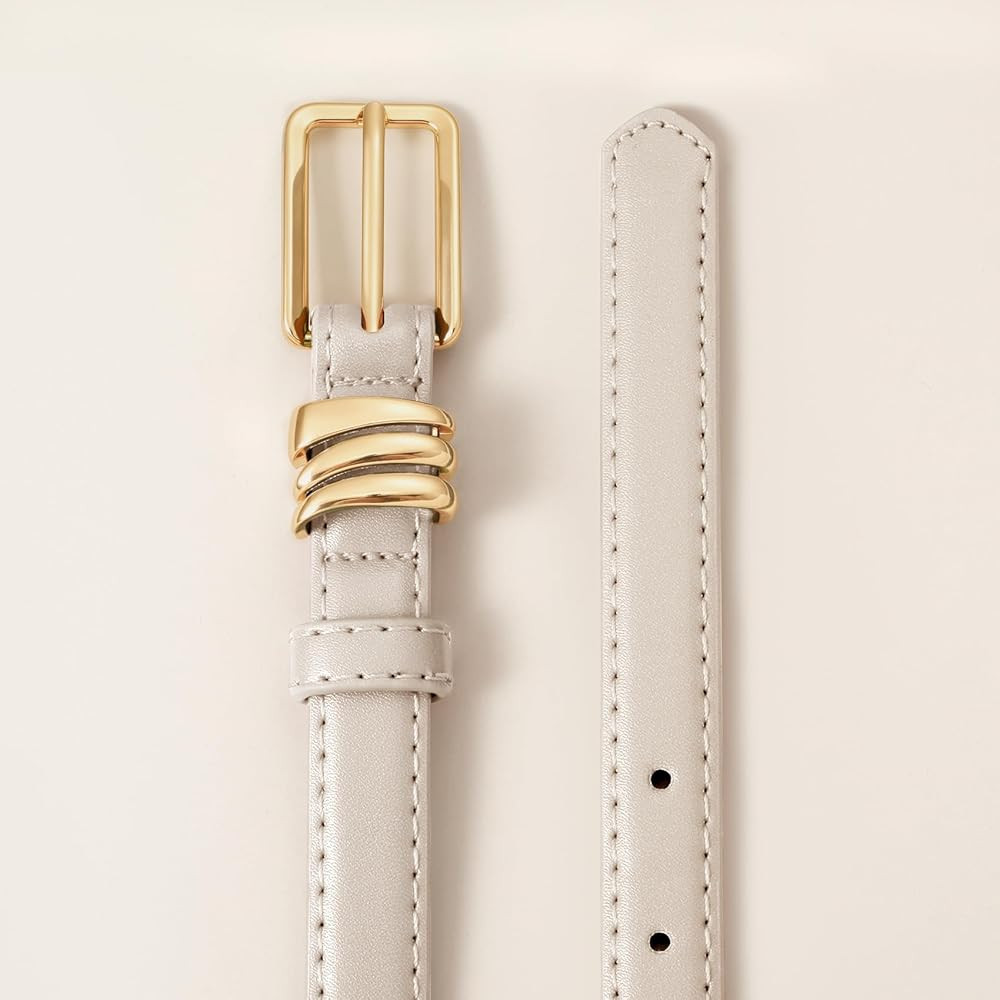 XZQTIVE Women Skinny Leather Belt Ladies Black Thin Waist Belt for Dresses Jeans Pants with Gold ... | Amazon (US)