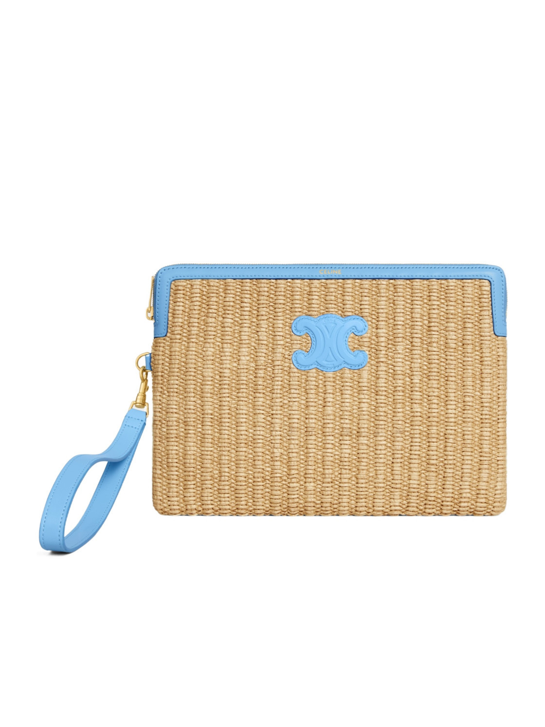 SMALL POUCH WITH STRAP IN raffia effect textile and calfskin | Senser US