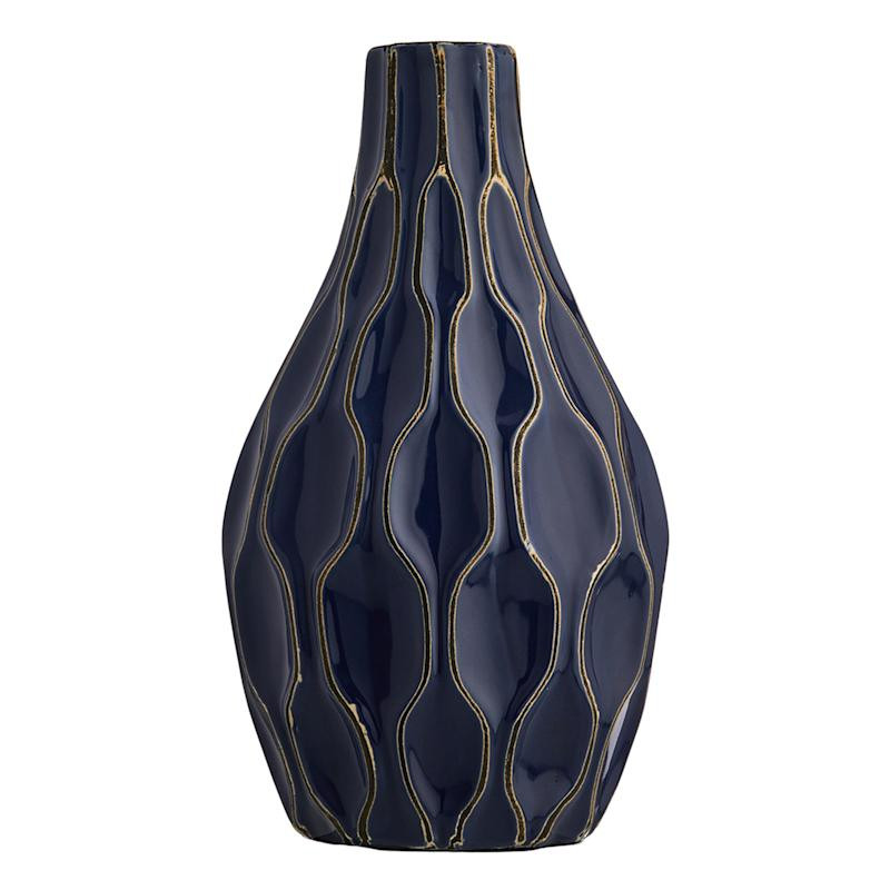 Katherine Blue Ceramic Vase, 12" | At Home