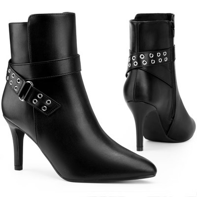 BLISSFUL STEP Pointed Toe with Buckle Dressy Stiletto Heel Ankle Booties for Women 6.5 Black | Target
