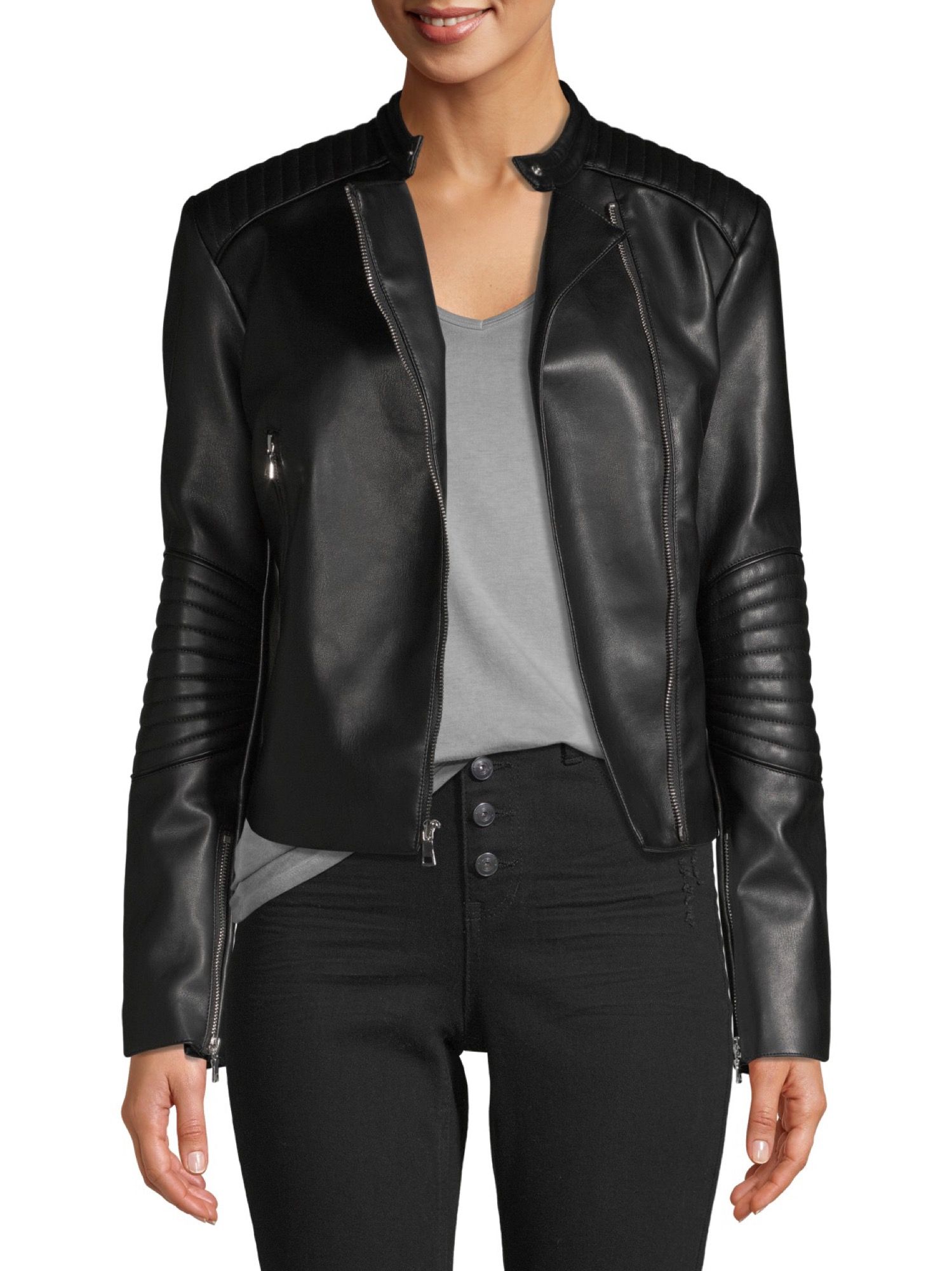 Kendall + Kylie - Kendall + Kylie Women's Faux Leather Asymmetrical Jacket - Walmart.com | Walmart (US)