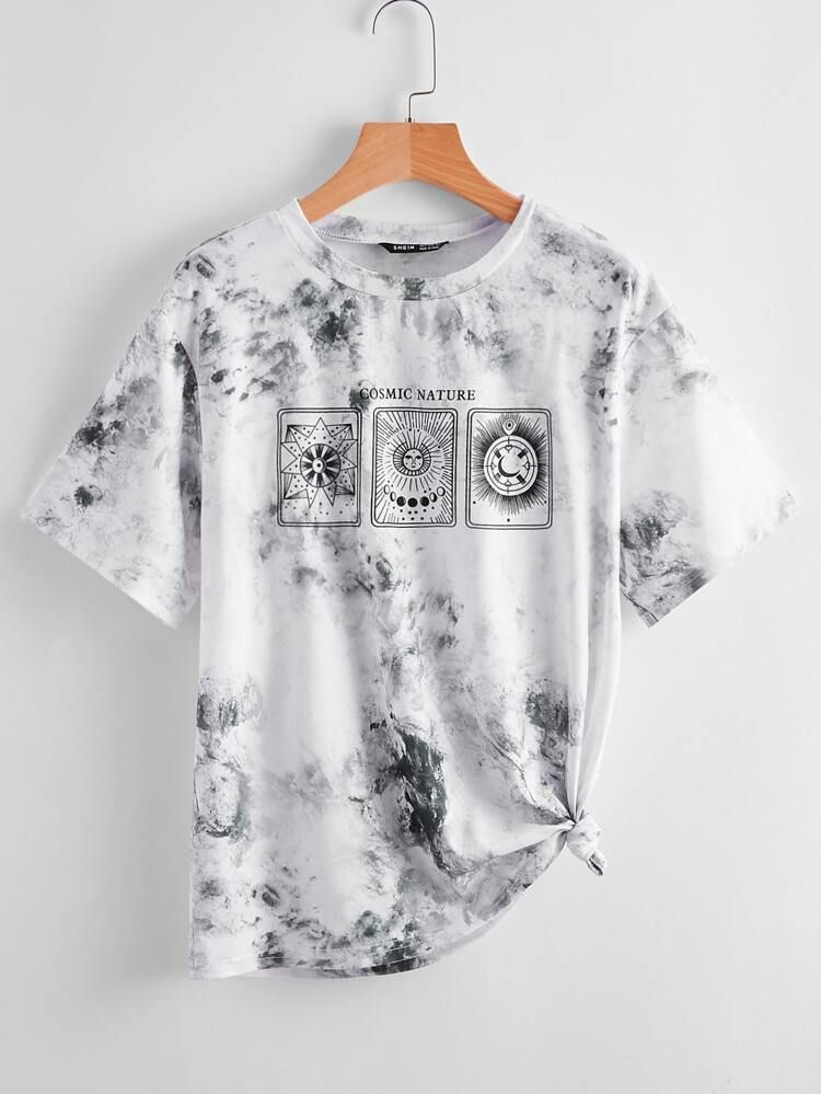 Tie Dye And Graphic Print Tee | SHEIN