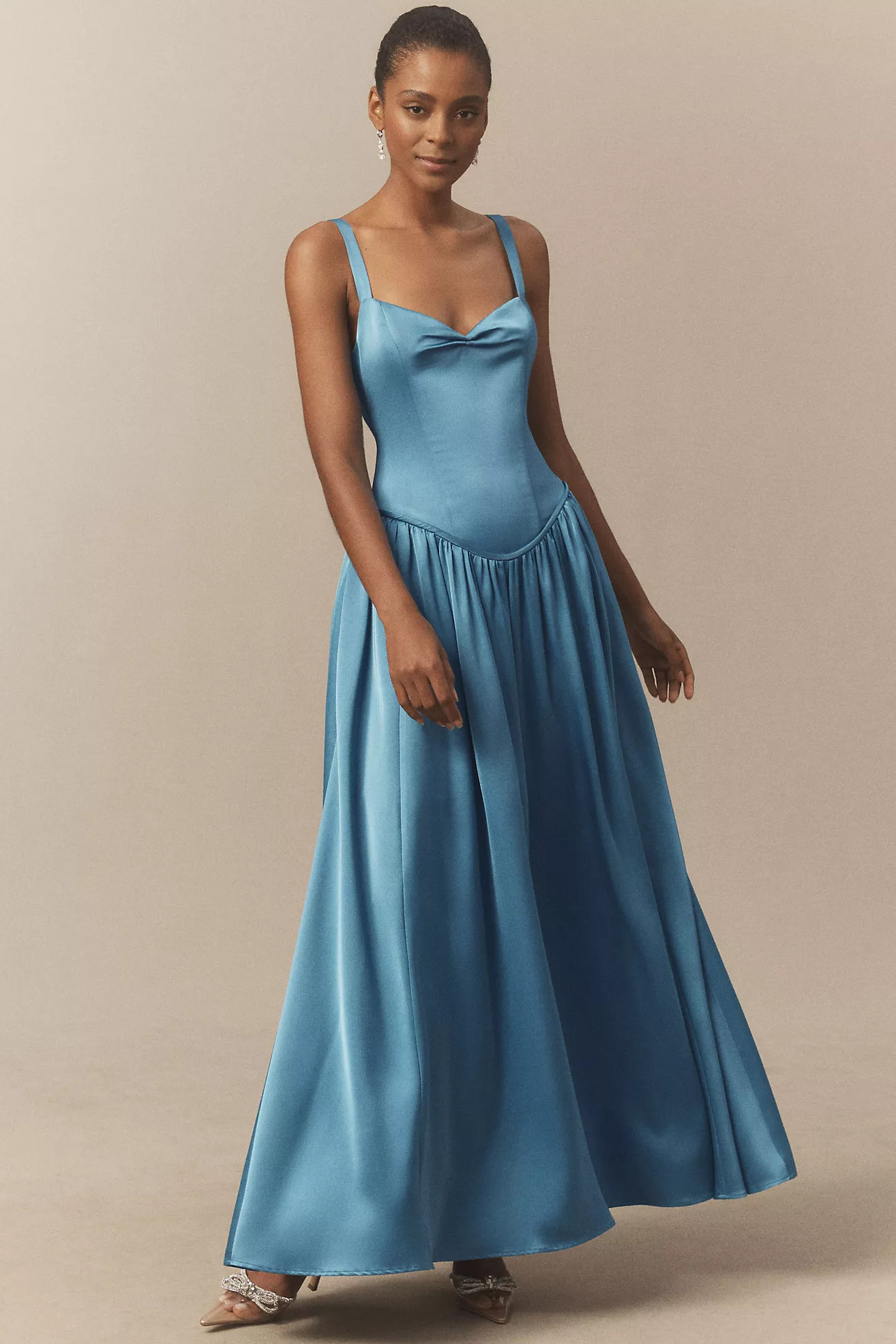 BHLDN Seraphina Sweetheart Corset Stretch Satin Maxi Dress | Anthropologie (US)