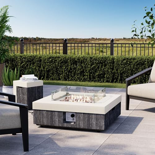 COSIEST 35" Outdoor Propane Fire Pit Table w Tank Cover & Wind Guard, Square Gas Fire Pit Table with Concrete & Wood Grain Design, 50000BTU Fire Tables for Patio, Backyard, Garden | Amazon (US)