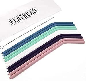 Flathead Reusable Silicone Drinking Straws with Travel Case Cleaning Brush - Extra long for 30oz ... | Amazon (US)