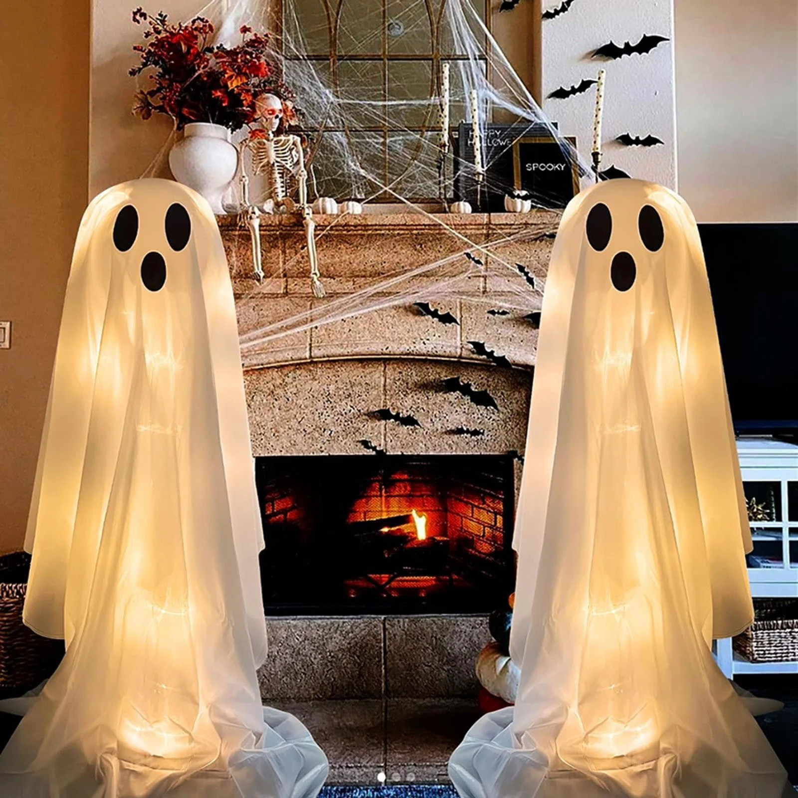 XEOVHV Decorations Outdoor,  Large Lighted White Cloth Ghosts, 49 inches Standing White Ghost, Ho... | Walmart (US)