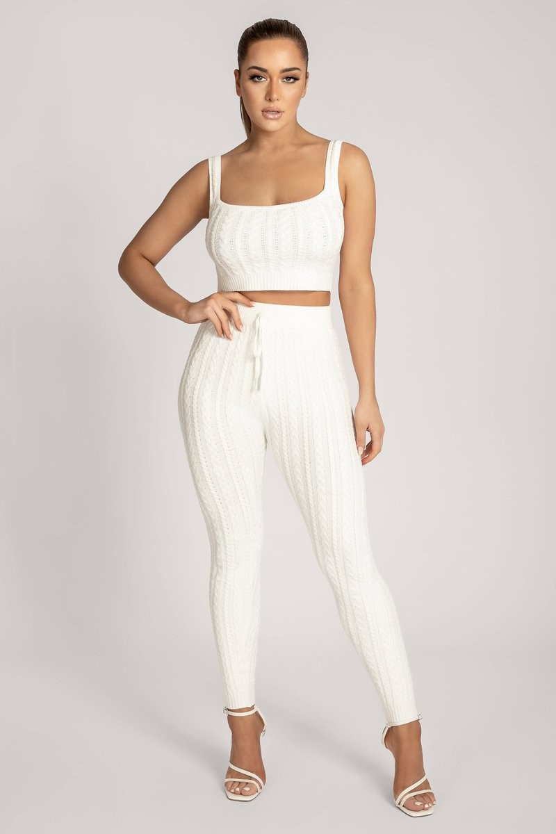 Penelope Cable Knit Leggings - Cream | MESHKI US