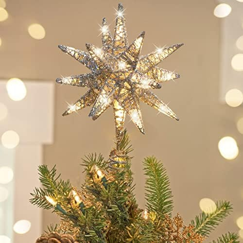 Luxspire Christmas Tree Topper, Lighted Up Tree Topper 3D Geometric Star Glitter Tree Topper Batt... | Amazon (US)