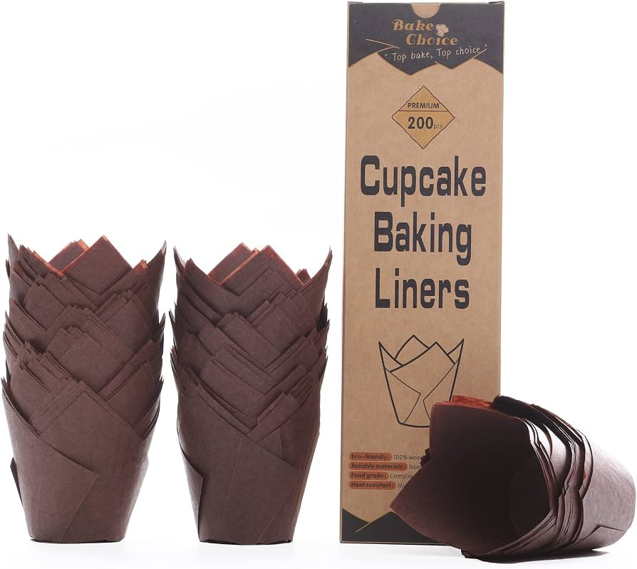 Nordic Paper 200pcs Brown Tulip Cupcake Liners for Baking Cups, Standard Size, EU Parchment paper... | Amazon (US)