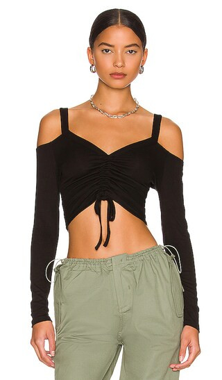 Natasha Ruched Top in Black | Revolve Clothing (Global)