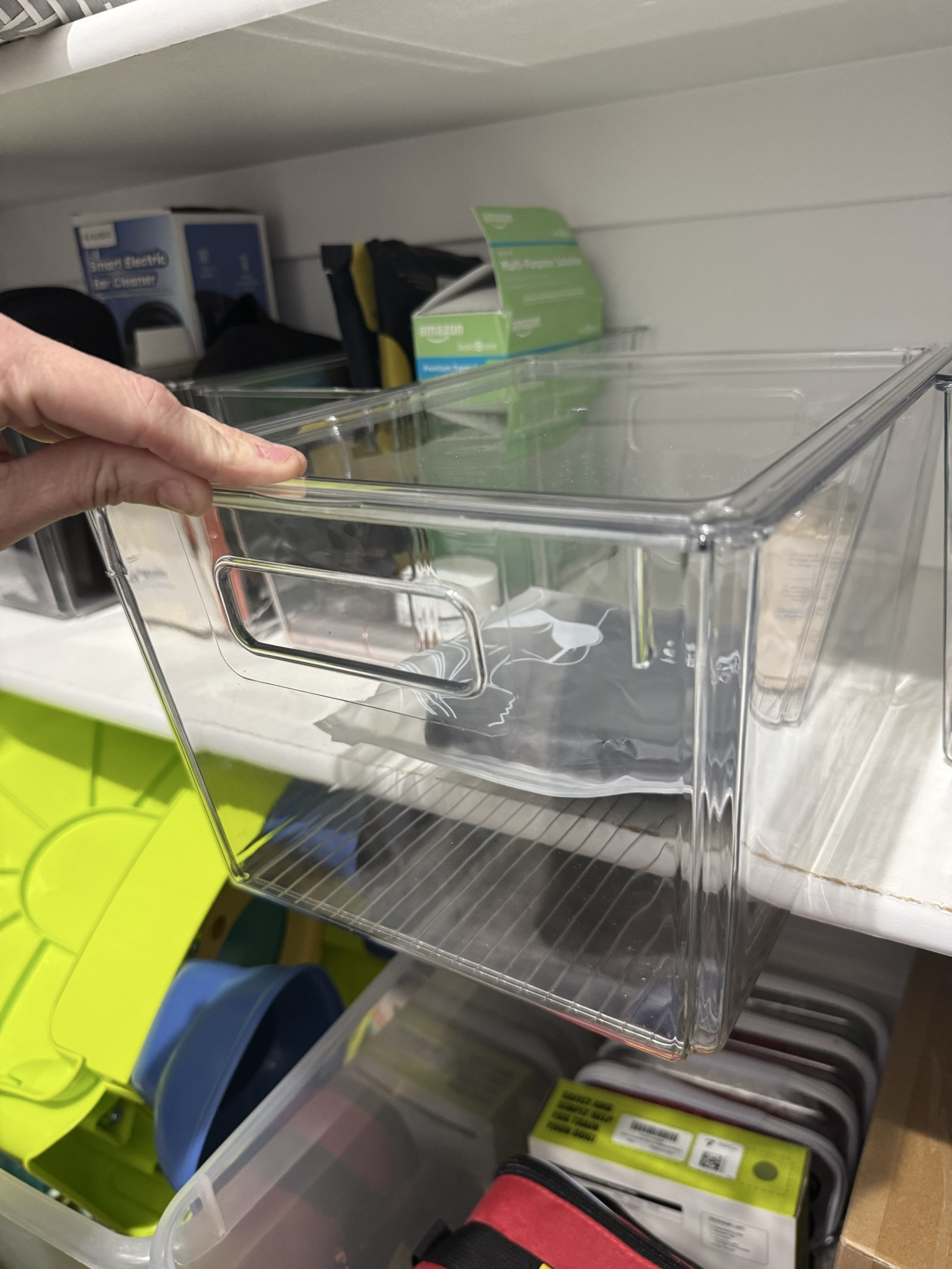 Love how these clear stackable bins with lids keep my home neat and clutter-free!
