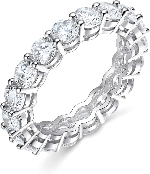 Gemsme 18K White Gold Filled Cubic Zirconia Eternity Band Ring for Women Size 5-10 | Amazon (US)