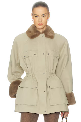 Helsa The Balmoral Jacket With Faux Fur Trim in Khaki from Revolve.com | Revolve Clothing (Global)