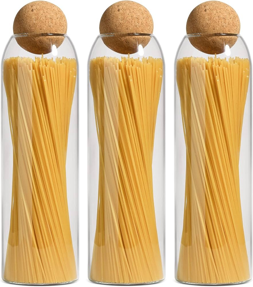 ComSaf Glass Food Storage Canister with Ball Cork Lid(50oz/1500ml), Clear Tall Spaghetti Containe... | Amazon (US)