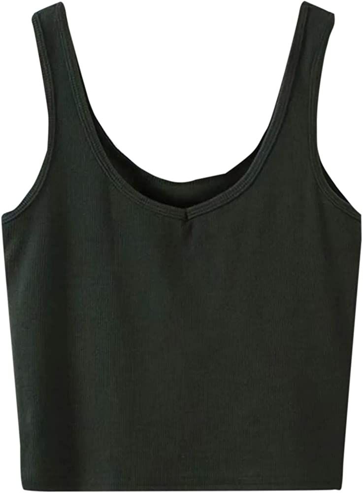 SweatyRocks Women's Sleeveless Casual Ribbed Knit Shirt Basic Crop Tank Top | Amazon (US)