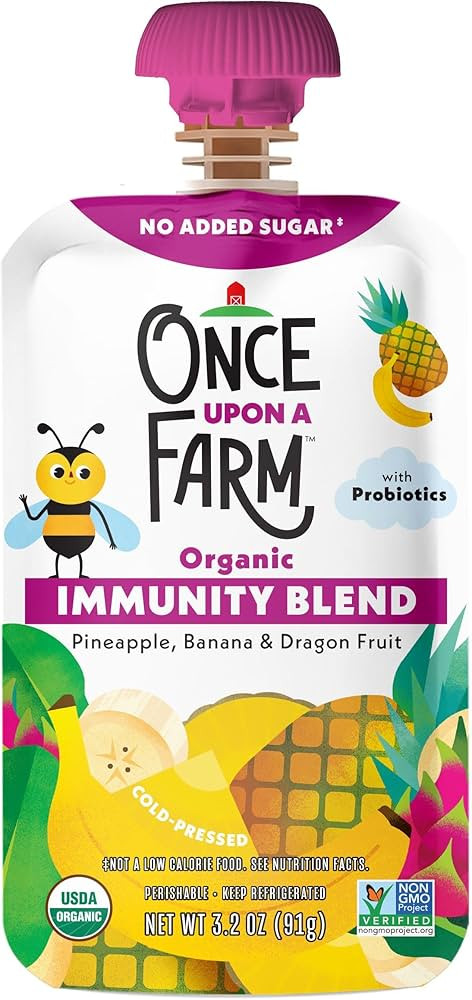 Once Upon a Farm Organic Pineapple Banana Dragon Fruit Immunity Blend Kids Snack, 3.2oz Pouch | Amazon (US)
