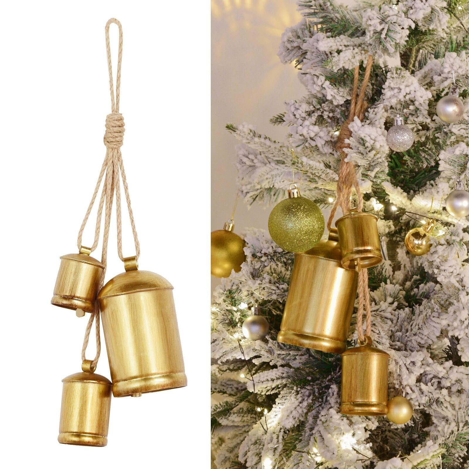 Gold Metal Vintage Bells with Jute Hanging Rope, Christmas Bells for Decoration,Perfect for Doors... | Amazon (US)
