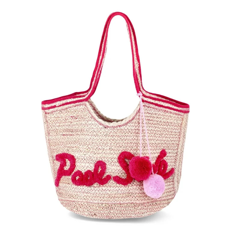 No Boundaries Jute Festival Tote Bag, Pink Pool Side, Women’s | Walmart (US)