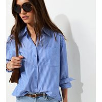 Women's Blue Cotton Striped Oversized Shirt New Look | New Look (UK)