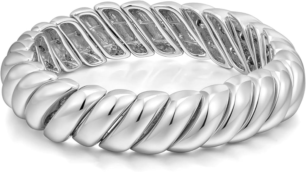 FAMARINE Twisted Thin or Chunky Bangle Bracelet in 14K Gold Plated, Stretchable Elastic Bracelet ... | Amazon (US)