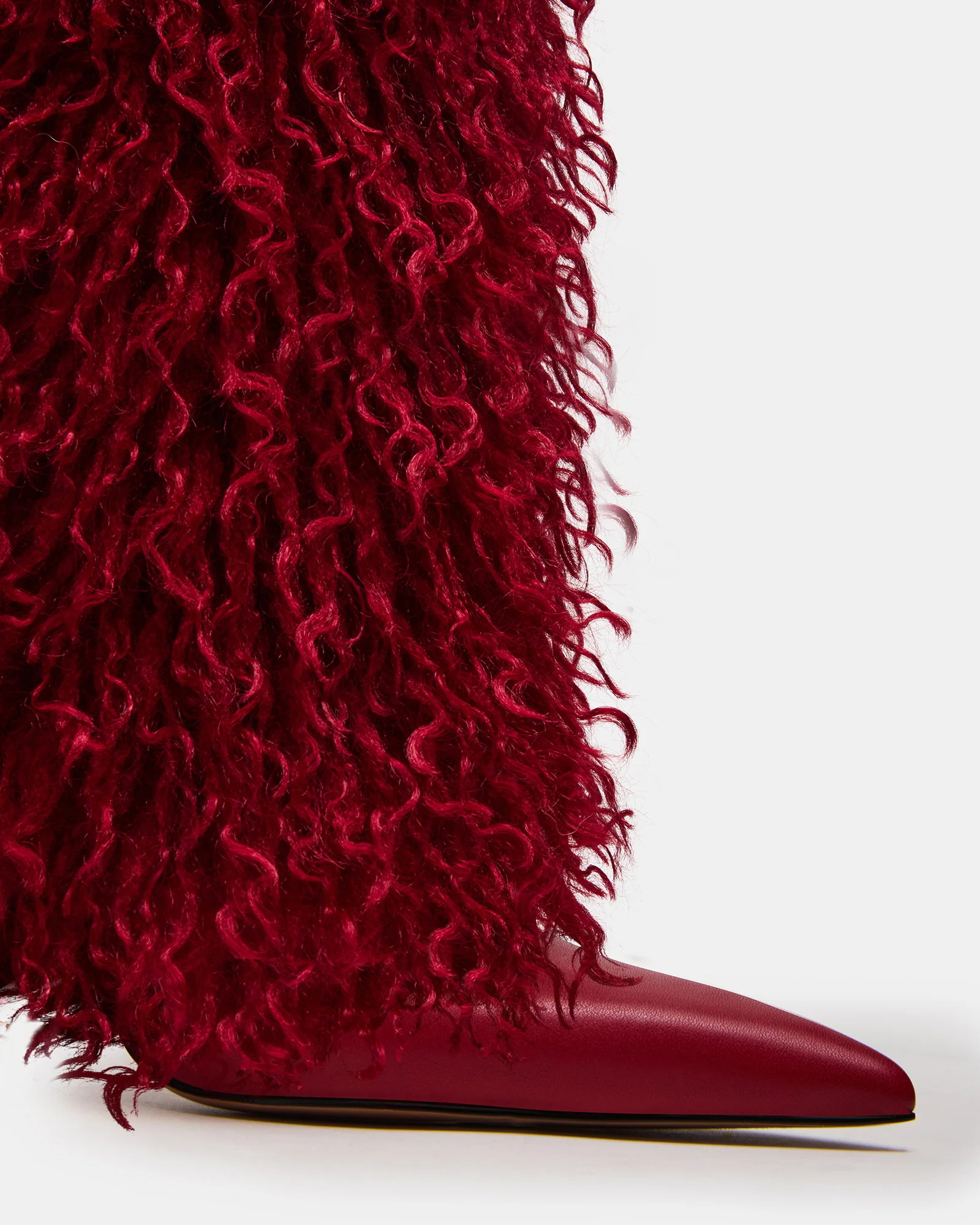 ICON Red Pointed-Toe Faux Fur Knee-High Stiletto Heel Women's Boot | Steve Madden (US)