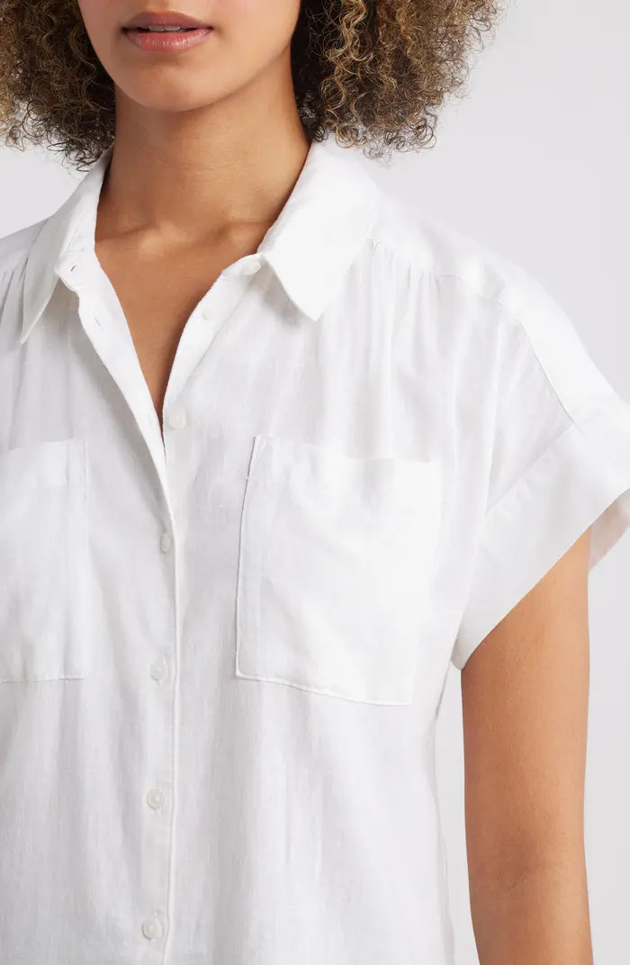 Linen Blend Short Sleeve Button-Up Shirt | Nordstrom