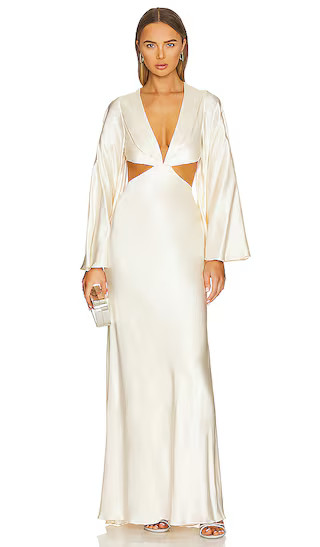 La Lune Flared Sleeve Open Back Maxi Dress in Cream | Revolve Clothing (Global)