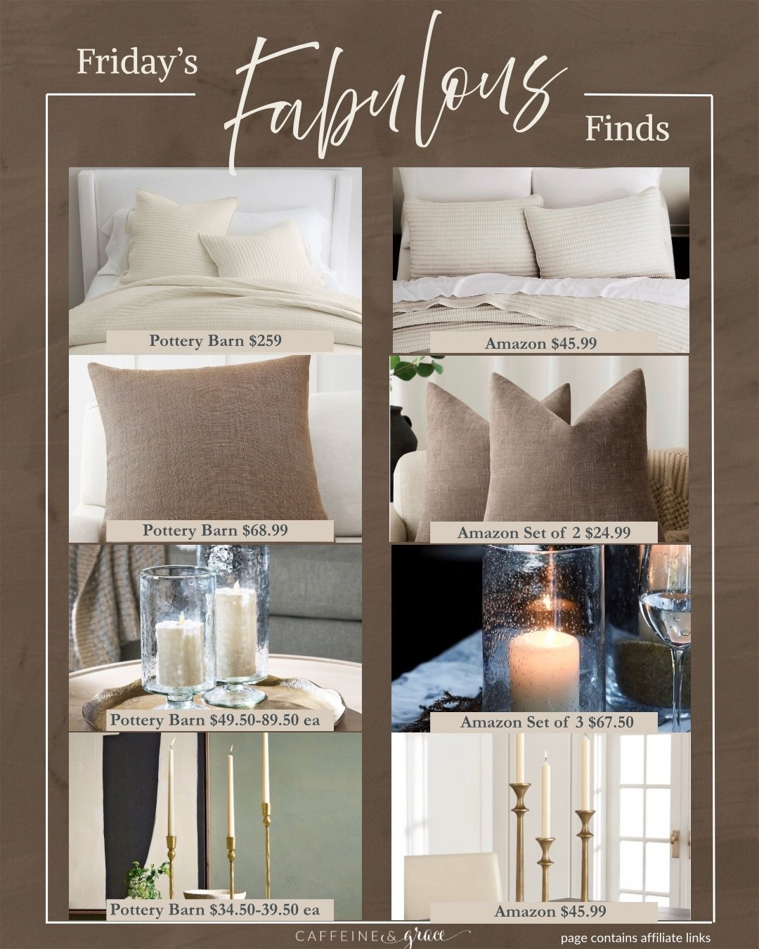 Friday’s Fabulous Finds featuring Pottery Barn inspired home decor you can find on Amazon for less. These neutral decor pieces capture the same modern organic style with warm textures, cozy throw pillows, beautiful candle holders, and timeless accents that elevate your home without the high price tag. Perfect inspiration if you love Pottery Barn style but want affordable decor finds that still look elevated and curated.
#FridaysFabulousFinds #PotteryBarnStyle #LuxeForLess #AmazonHomeFinds #NeutralHomeDecor #ModernOrganicStyle #AffordableHomeDecor #HomeDecorInspo #DecorFinds #NeutralHomeStyle ✨

#LTKHome