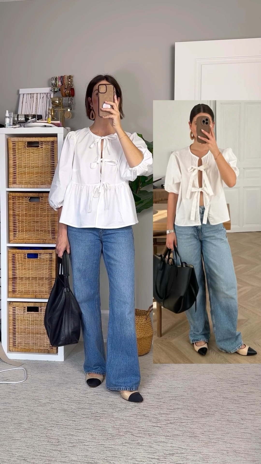 Pinterest spring look with the cutest designer look for less tie front top! I’m 5’ 7” wearing my usual size small and it’s pretty roomy, I could probably have sized down. I linked several similar tops, this style is so trendy now!
Wearing my usual size 27 in these wide leg jeans, they are perfectly slouchy without looking too relaxed and pairs so well with the more polished cap toe sling backs. Mine are from Amazon and I sized up 1/2 size, I also linked several similar pairs.
My bag is an older style but I found it on eBay and also linked a super similar style from the same brand.
Also linked my earrings + similar raffia/wicker styles 
Also linked the cropped lounge pants (code CBSTYLEDXSPANX 10% off) and top from the beginning of the video, both fit tts. 


#LTKVideo #LTKShoeCrush #LTKStyleTip