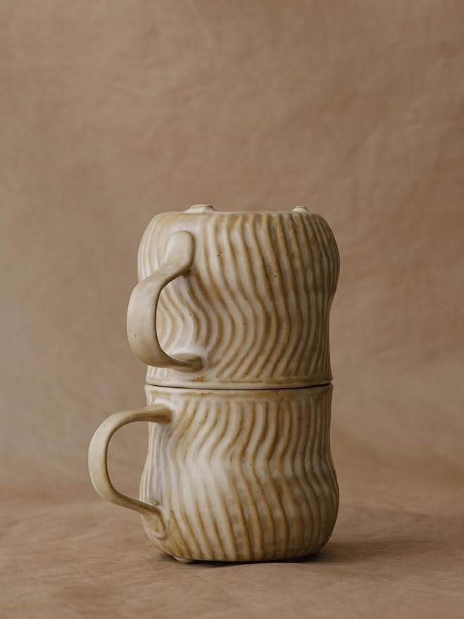 WENSHUO Stoneware Coffee Mug for Espresso/Coffee Cup,Novelty Unique Tea cup with Handmade wave te... | Amazon (US)