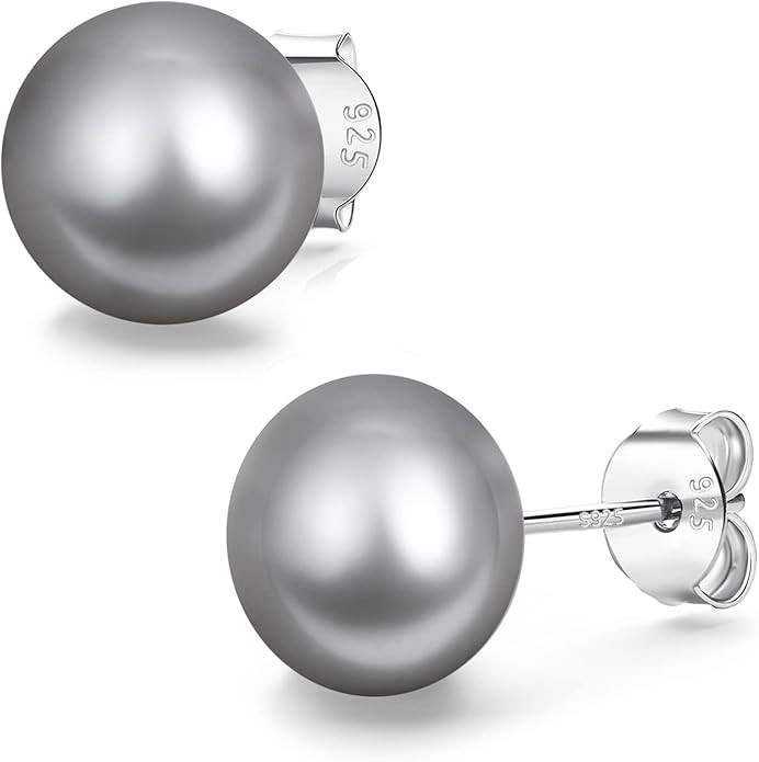 YAMI Black/Grey/White Pearl Earrings, Real Cultured Pearl, 925 Sterling Silver Stud Earrings Plat... | Amazon (US)