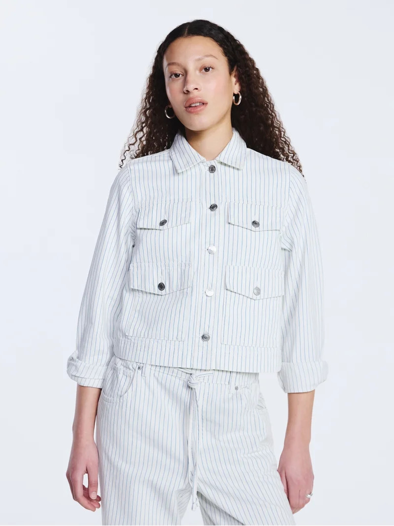 Free Assembly Women's Striped Denim Jacket, Sizes XS-XXL | Walmart (US)