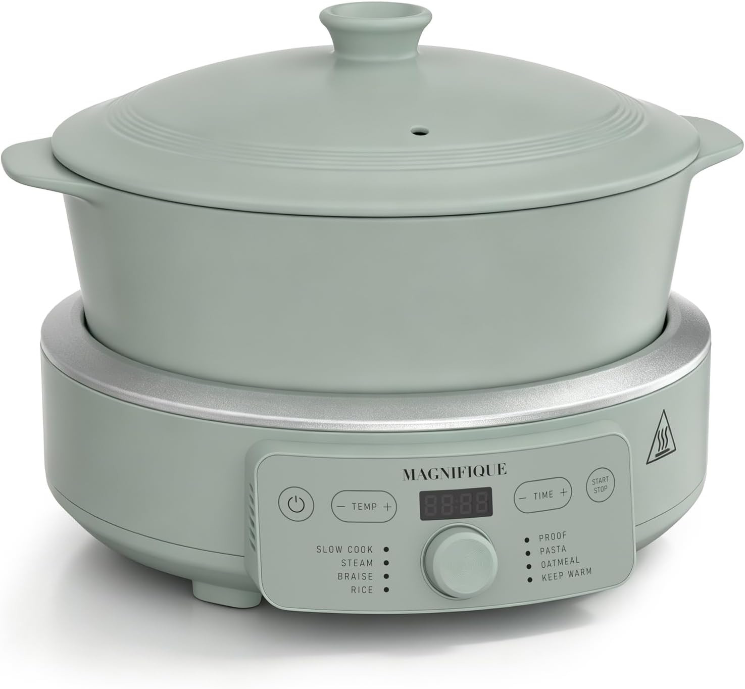 MAGNIFIQUE Slow Cooker, 4.5 Quart 8-in-1 Clay Pot Multi-Cooker, Non-Toxic Slow Cooker with Removable Clay Pot, for Rice, Pasta, Steam & Proof, Nonstick, Oven Safe Pot to 500°F, Olive | Amazon (US)
