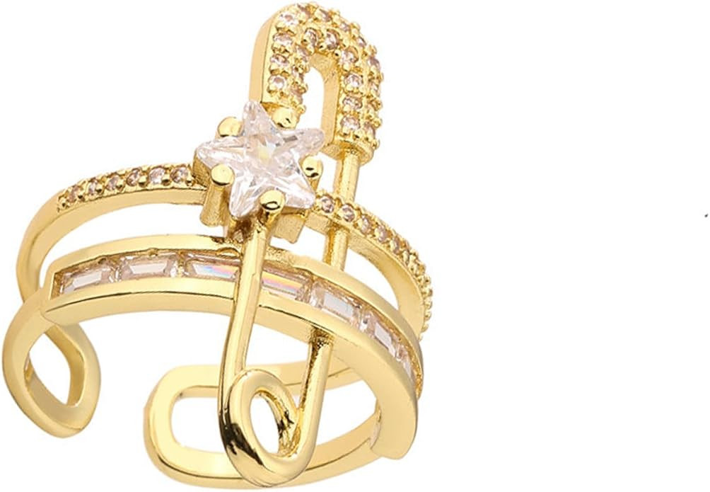 KOFISNI Safety Pin Ring for Women Dainty Sparkling Crystal Star Open Ring Adjustable CZ Rhineston... | Amazon (US)