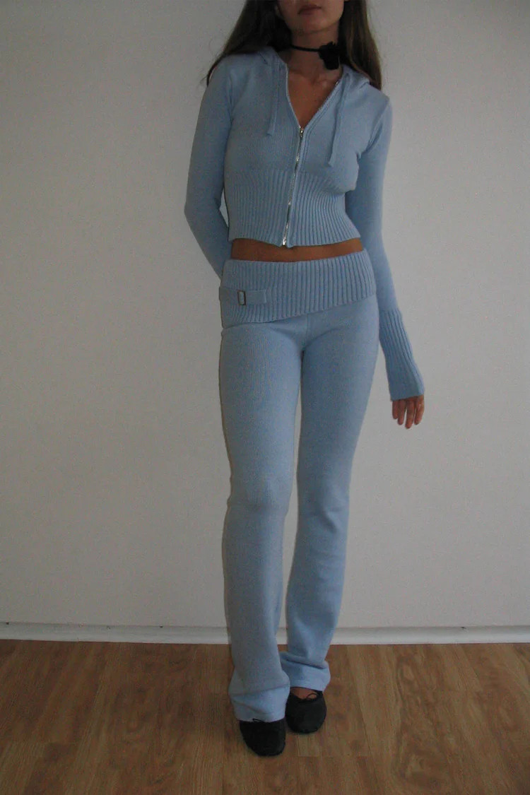 Aimee Cloud Knit Zip Up Hoodie - Cornflower | Frankies Bikinis