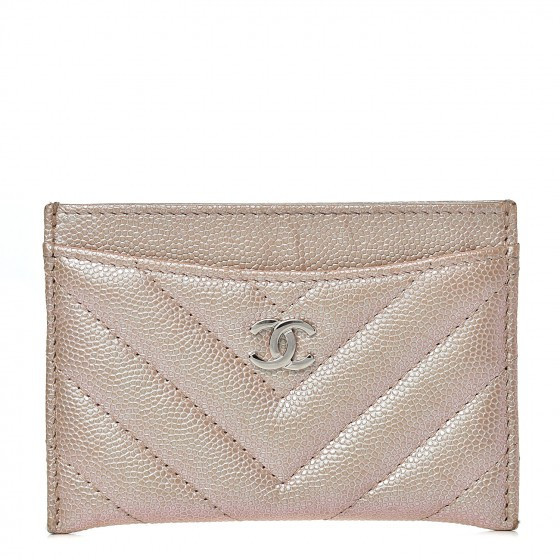 CHANEL Metallic Caviar Chevron Quilted Card Holder Light Gold | Fashionphile