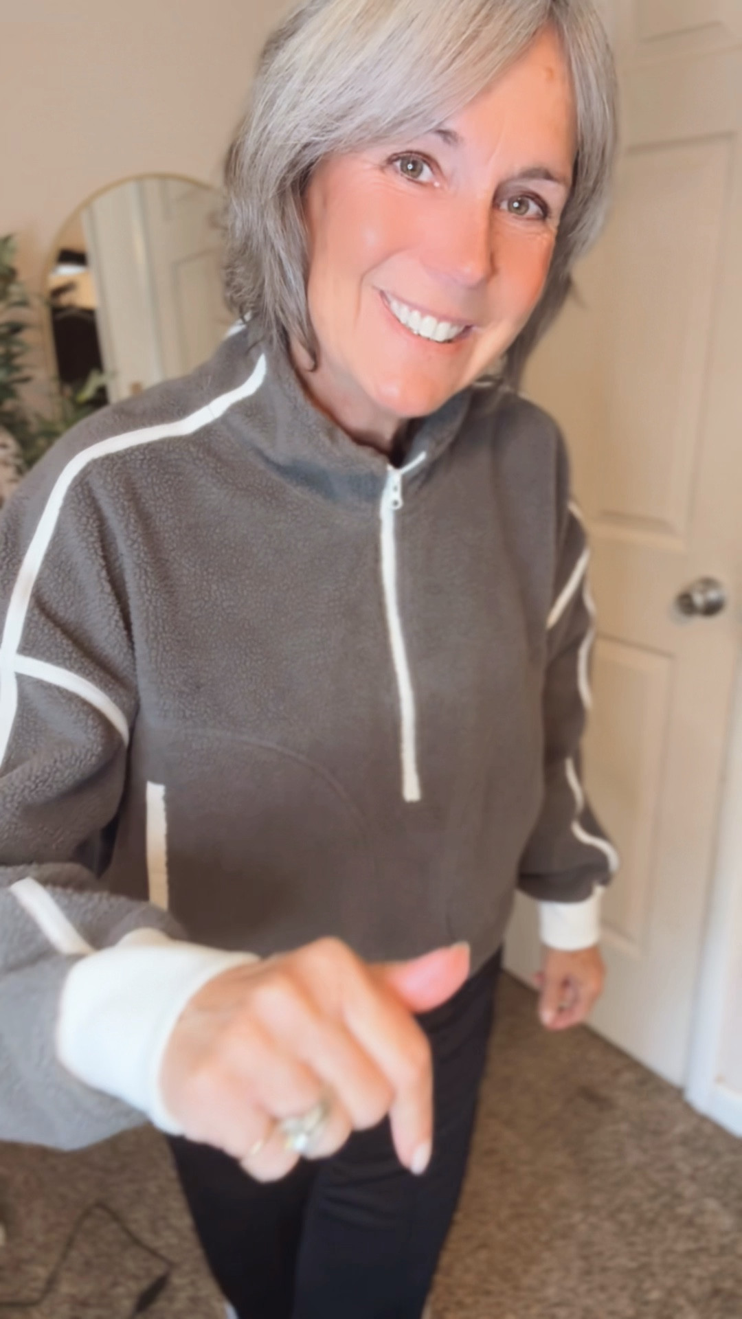 I need both of these in every color. I am wearing a small in the half zip and a small with the regular length in the warm up pants. I’m 5’4 and they are perfect. I have washed both and they wash well  

#LTKStyleTip #LTKActive #LTKOver40