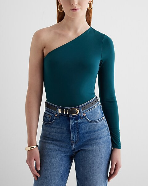 Body Contour Compression One Shoulder Long Sleeve Bodysuit | Express