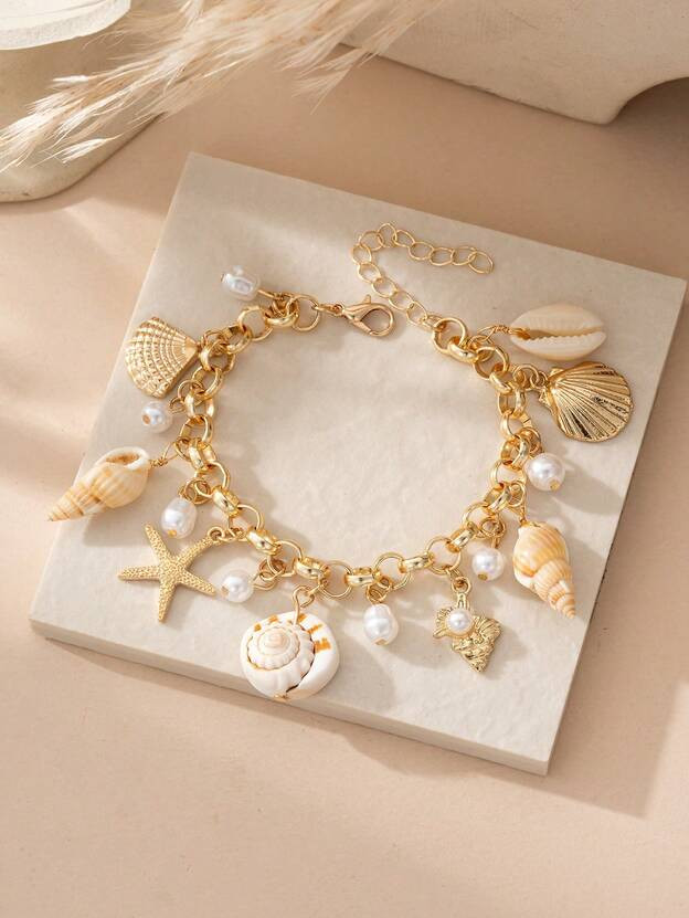 1pc Ocean Style Starfish, Seashell, Pearl Charm Bracelet, Suitable For Women Beach Party Wear (Ha... | SHEIN