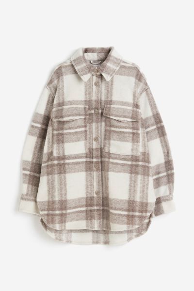 Oversized Shacket - Dark beige/plaid - Ladies | H&M US | H&M (US + CA)