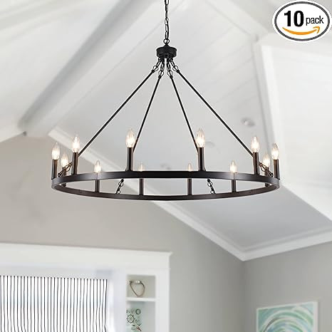 Black Wagon Wheel Chandelier Farmhouse Chandelier Rustic Candle Pendant Light Fixtures Round Chan... | Amazon (US)