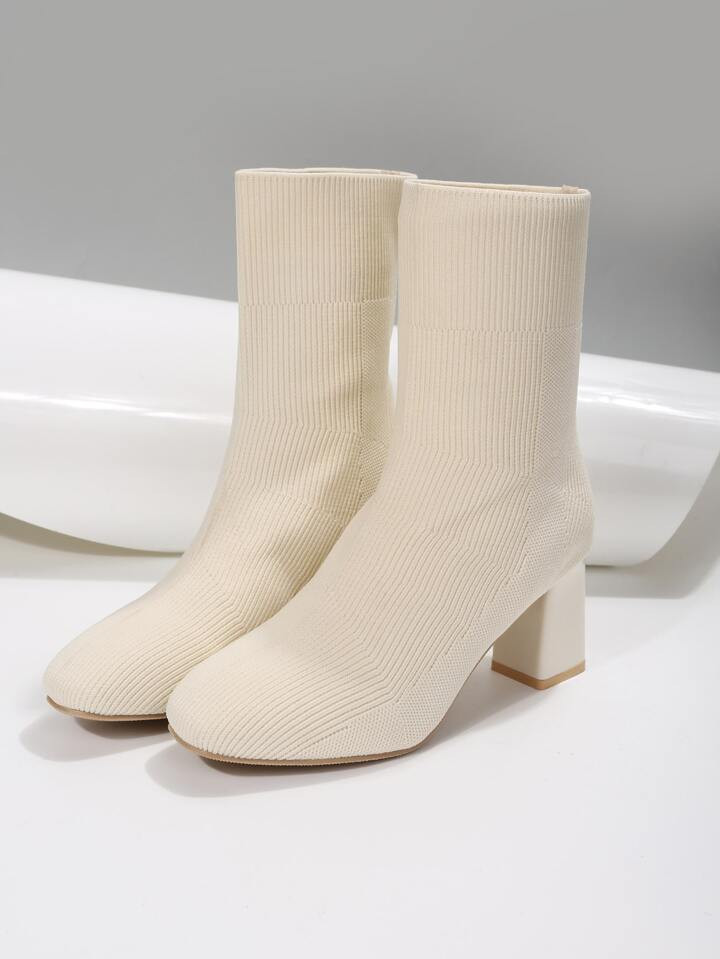 Chunky Heeled Slip On Sock Boots | SHEIN