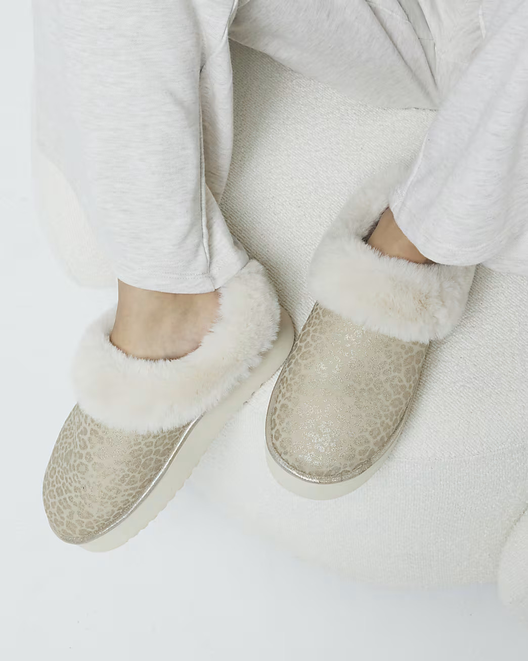 Gold Faux Fur Leopard Platform Slippers | River Island (UK & IE)