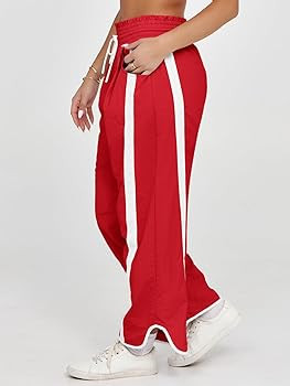 Fisoew Women's Baggy Wide Leg Pants Casual Drawstring Elastic Waisted Contrast Color Workout Y2K ... | Amazon (US)