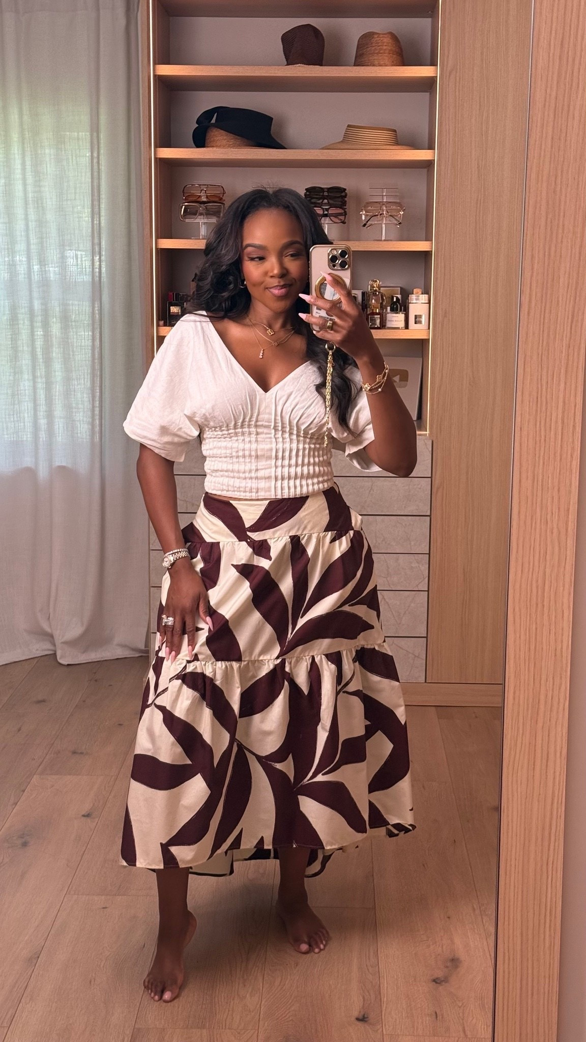 Hi Babes!

This outfit feels like a European summer dream 🤎✨

The flowy printed skirt paired with the textured cream top is such a beautiful combination. It’s feminine, effortless, and gives that elevated vacation look without trying too hard.

I love mixing soft neutrals with rich chocolate tones because it always looks timeless and expensive.

Where to wear this:
• Vacation sightseeing
• Winery days
• Brunch with the girls
• Resort lunches
• Summer date nights

Undergarments: Nude seamless underwear and a strapless bra or nipple covers recommended (linked).

Everything is linked below!

xx Kira | IG: KirasFashionFinds

34D - 27 - 40 • Size Small or 4

#LTKgrwm #LTKootd #LTKvlog