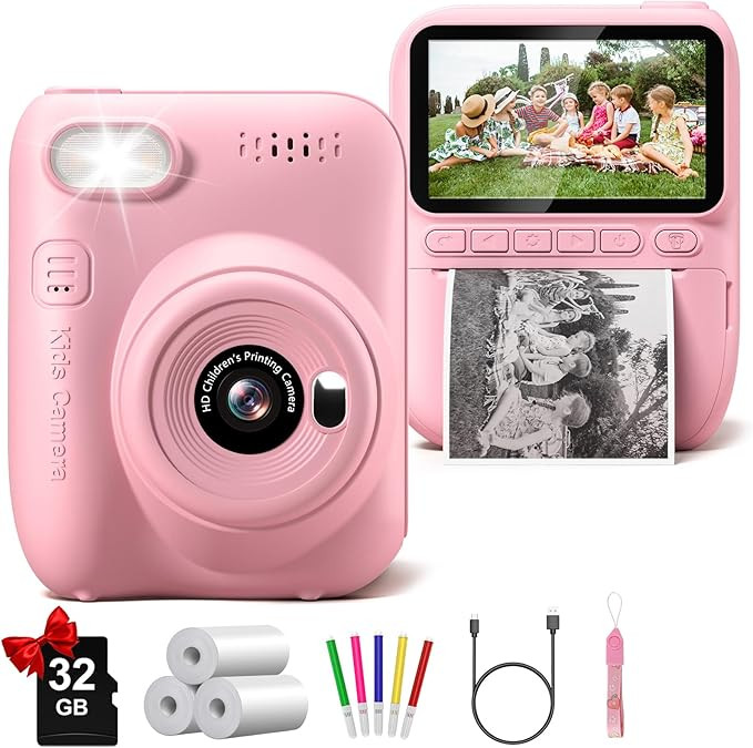 Instant Print Camera for Kids, 3.0" HD 32MP Kids Camera 1080P with 3 Rolls of Printer Paper, Birt... | Amazon (US)