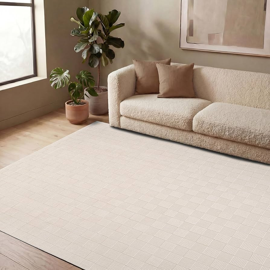 Revival Rugs Shell 8'x10' Area Rugs for Living Room Bedroom Dining Room - Washable, 100% Recycled, Oeko-TEX Certified, Modern, Medium Pile, Beige, Cream | Amazon (US)